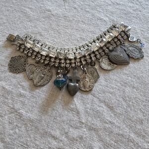 Vintage Crystal LINK style bracelet with charms